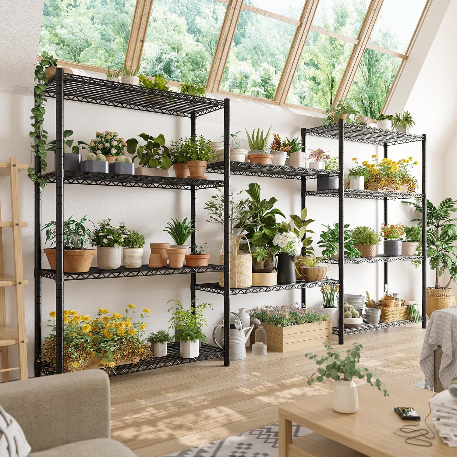 72''H Metal shelving 5 Tire Storage Shelves for Garage Shelving Adjustable Wire Shelving Rack Heavy Duty Shelving