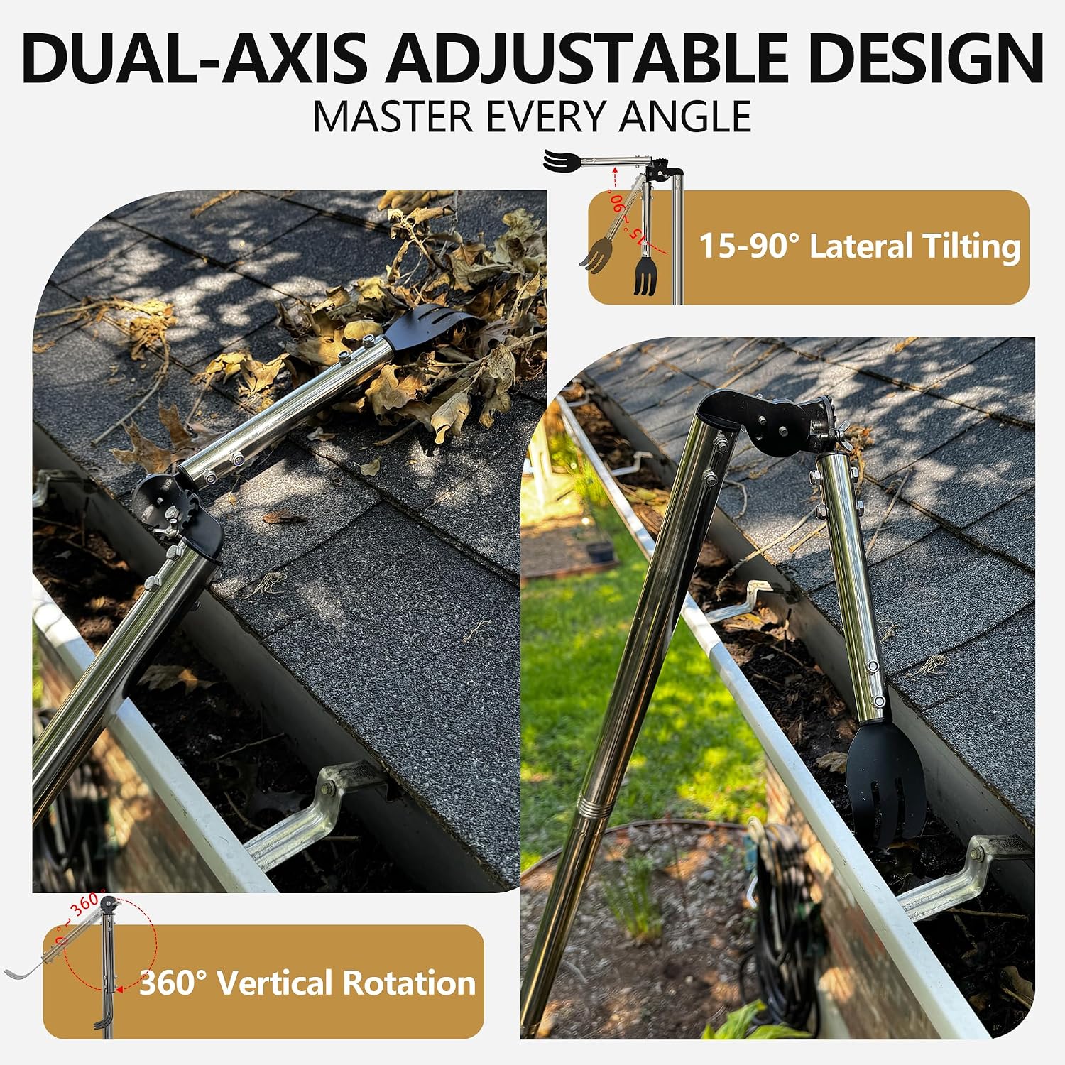 12FT Gutter Cleaning Tools from the Ground with Dual-Axis Adjustment