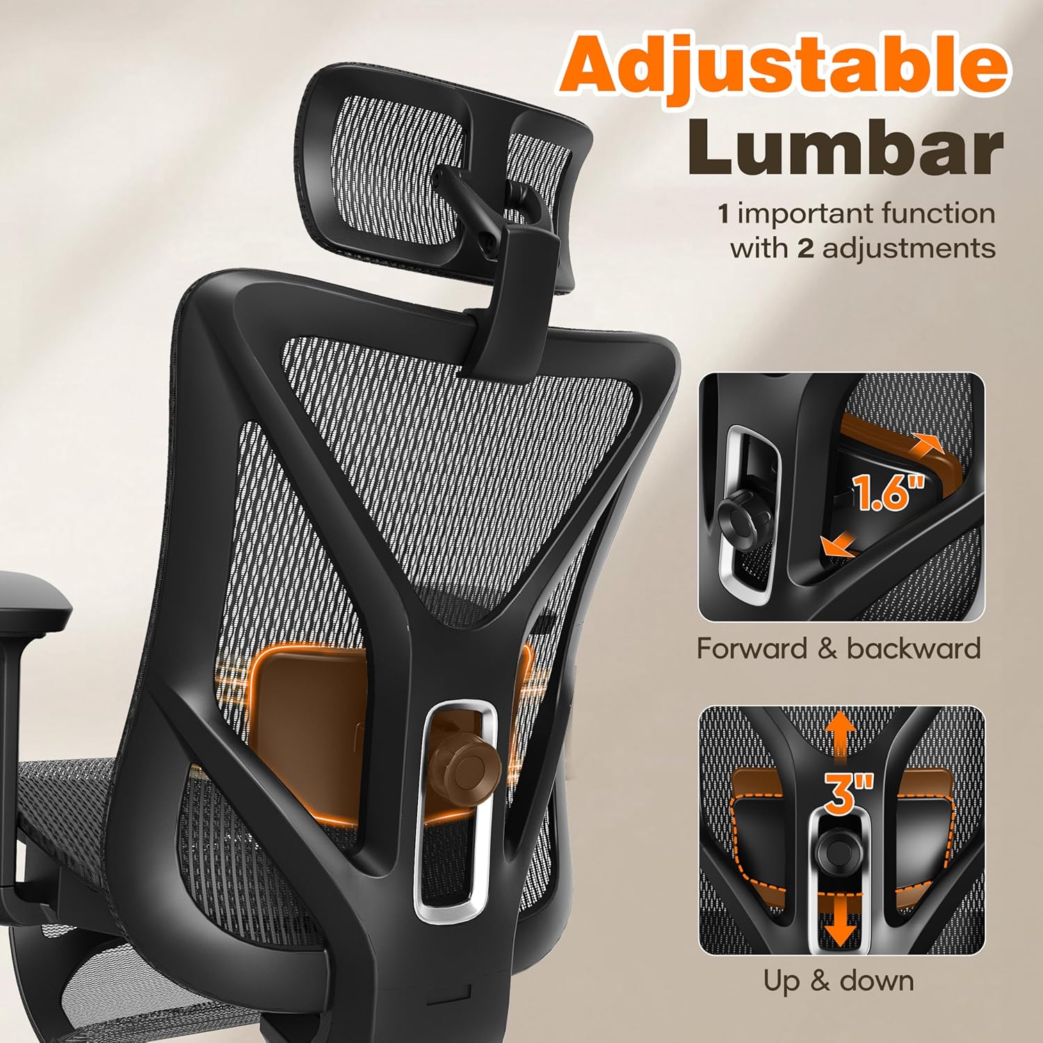 Ergonomic Office Chair with Footrest, 135° Reclining Desk Chair with Adjustable Lumbar Support,3D Armrest,Headrest &