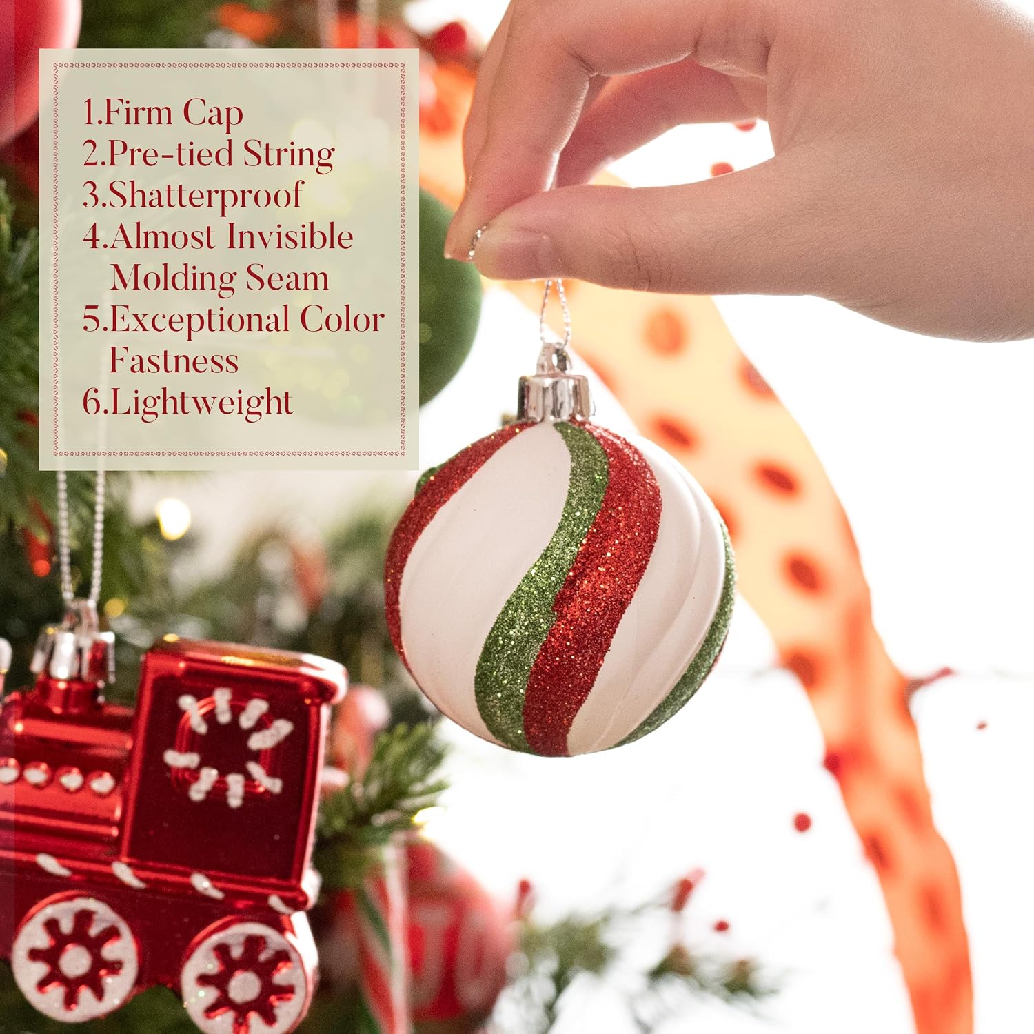 Christmas Ornaments Set, 100ct Red Green White Shatterproof Christmas Tree Decorations Variety Ball Ornaments Bulk