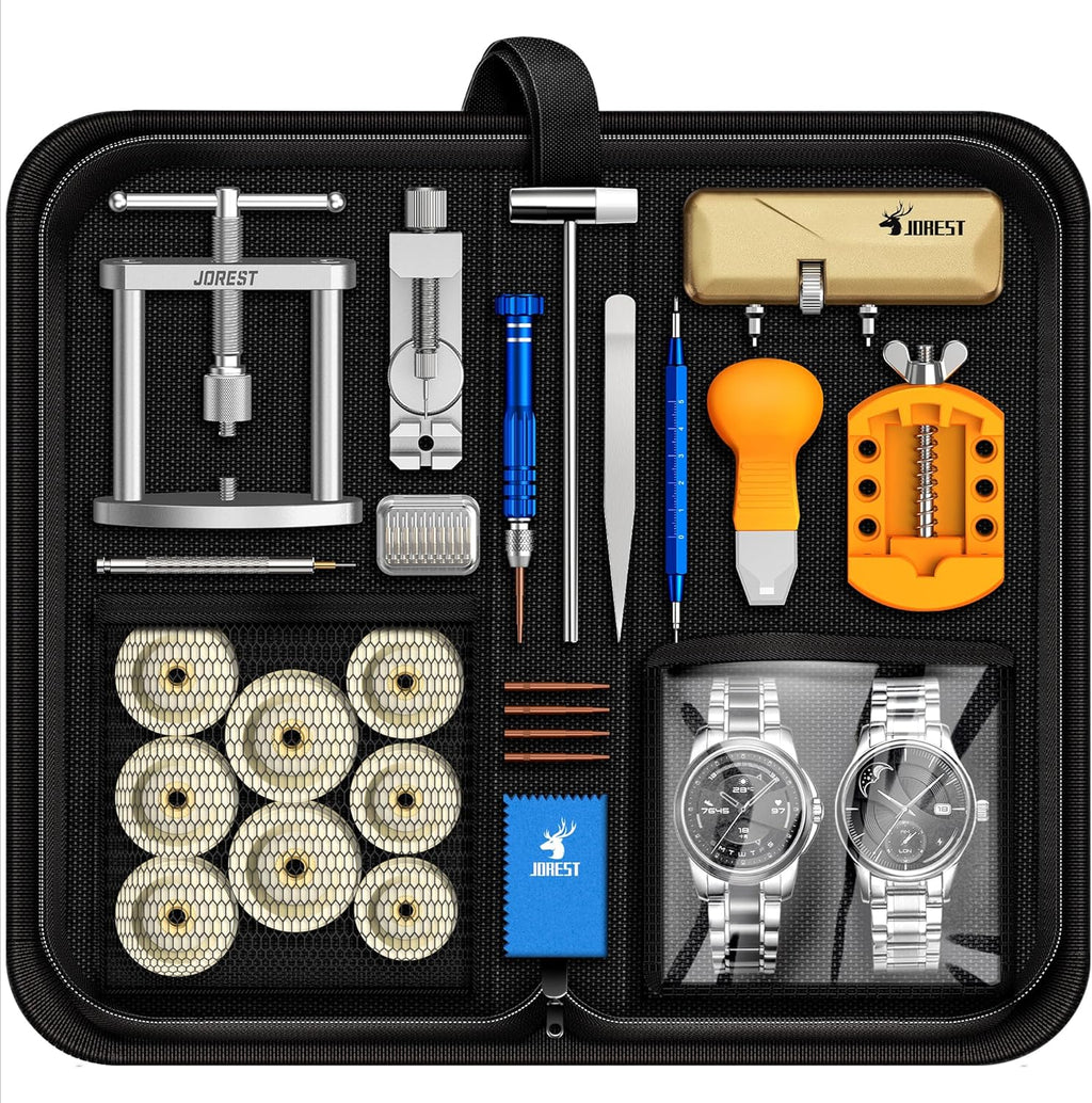 Watch Repair Kit + Watch Press Tool, Battery Replacement, Strap Adjustment, Wrench Opening Back Cover, Case