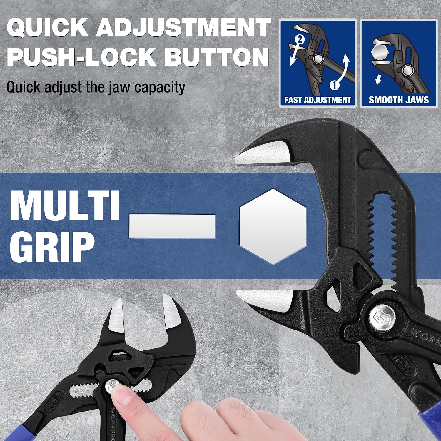 7-Inch Pliers Wrench, CR-V Construction Wrench Pliers, Adjustable Parallel Smooth Jaw Pliers, Black Finish, Groove