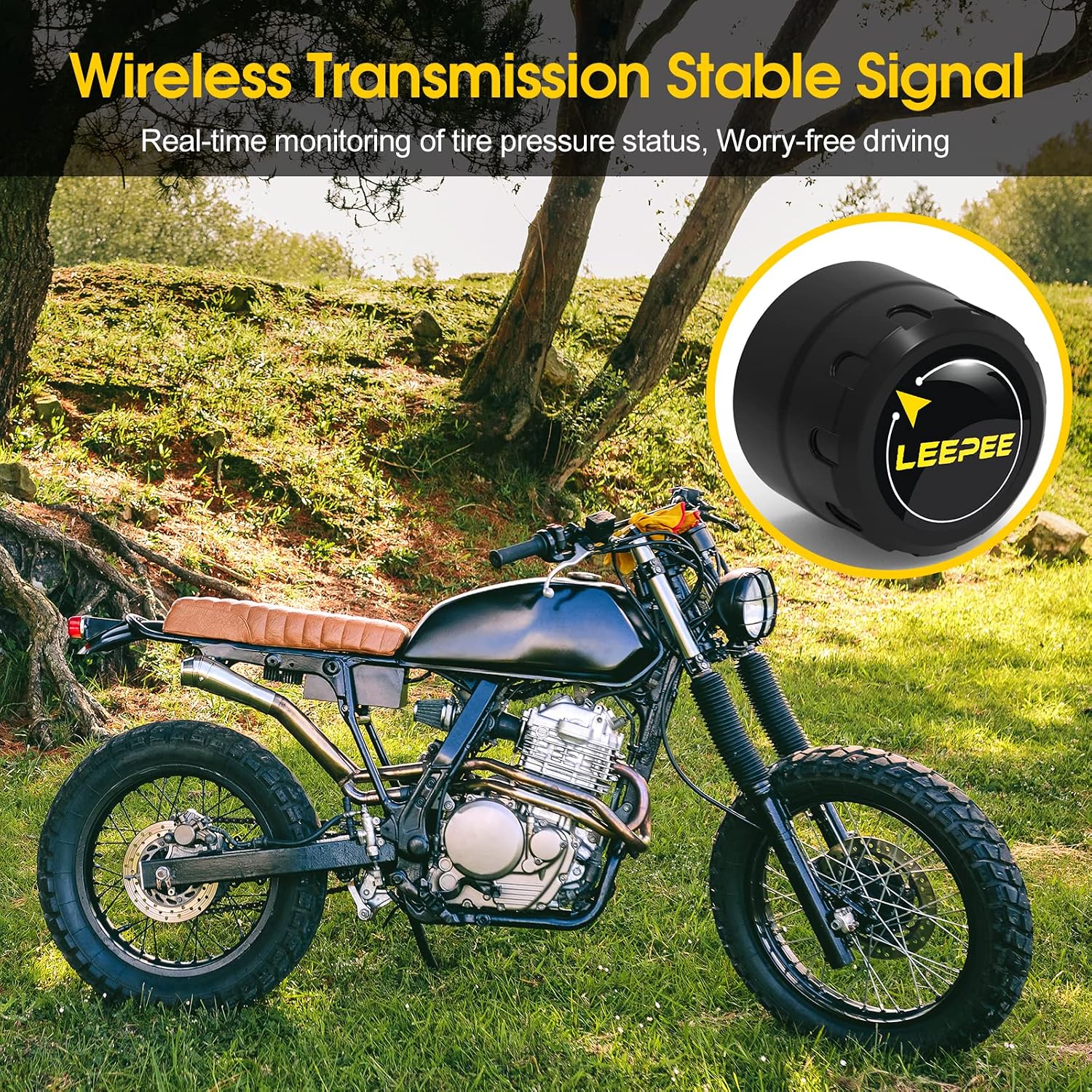Motorcycle Tire Pressure Monitoring System, Tire Pressure and Temperature Alarm, Wireless Motorcycle TPMS with 2