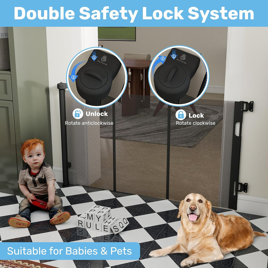 Retractable Baby Gate for Stairs & Doorways - 71” Wide Mesh Safety Gate for Toddlers, Dogs & Pets - Indoor/Outdoor
