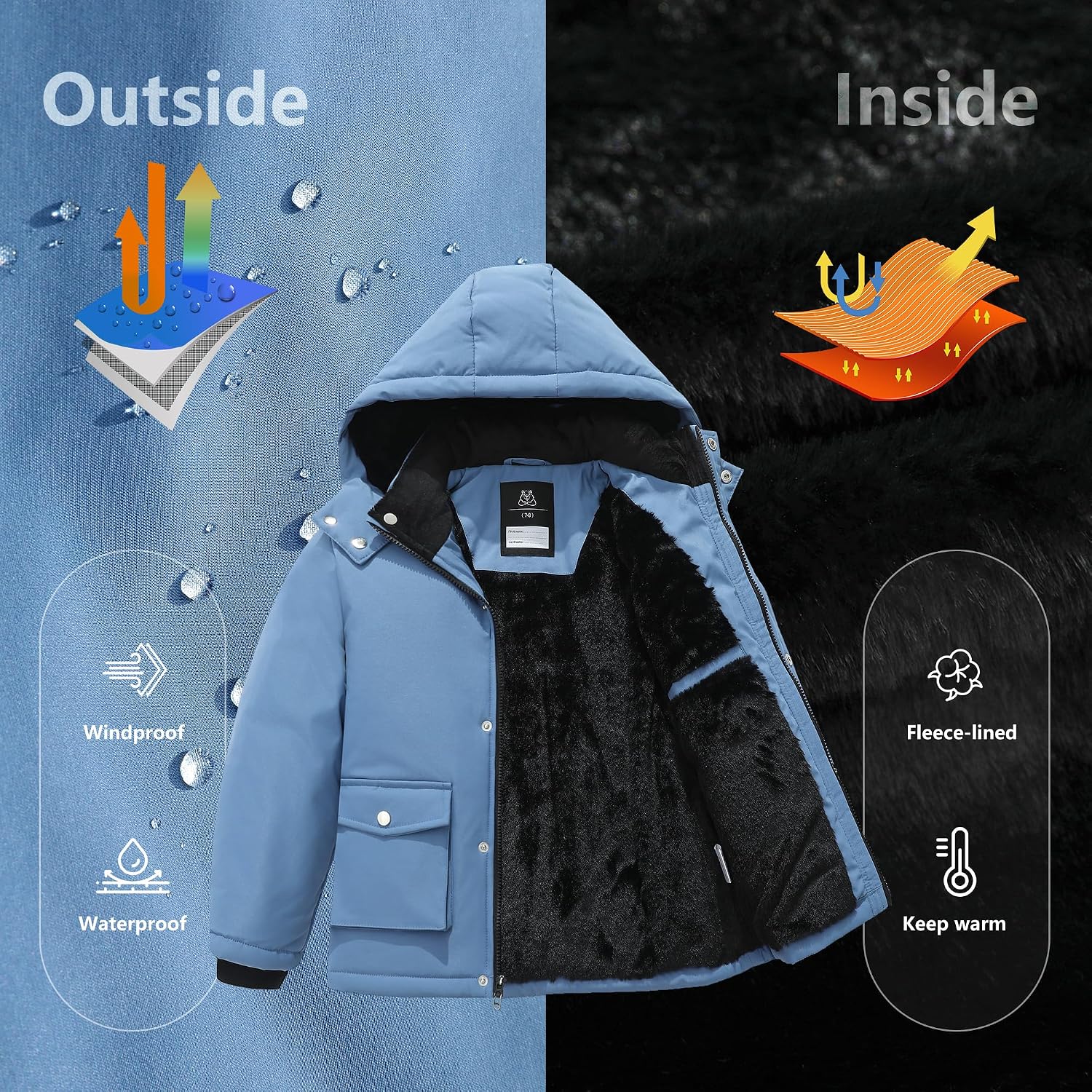 Boy's Winter Coat Waterproof Puffer Jacket| Warm Windbreak Parka | Thicken Fleece Lining Hooded Down Outerwear for Kids
