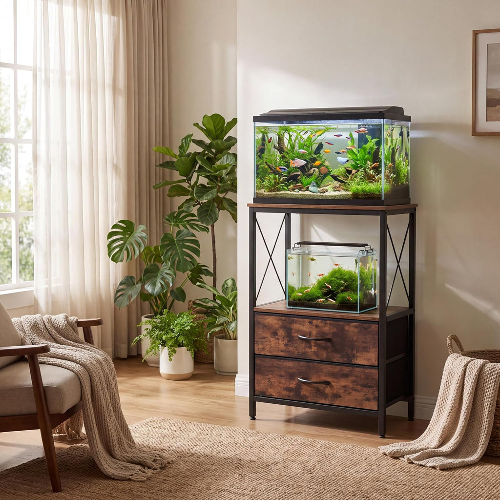 10 Gallon Fish Tank Stand with Storage Cabinet, 4-Tier Double Aquarium Stand for 5-10 Gallon Tanks, 20.5" l x 11" w