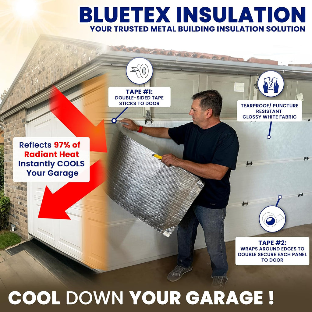 ㅤ Insulation White Reflective Foam Core Tearproof 2 Car Garage Door Insulation Kit 18FT (Wide) x 7FT (HIGH) to Cool