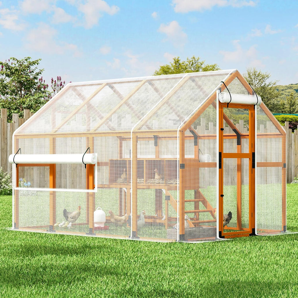 Chicken Coop with Full Waterproof Cover 9' Extra Large House,Orange