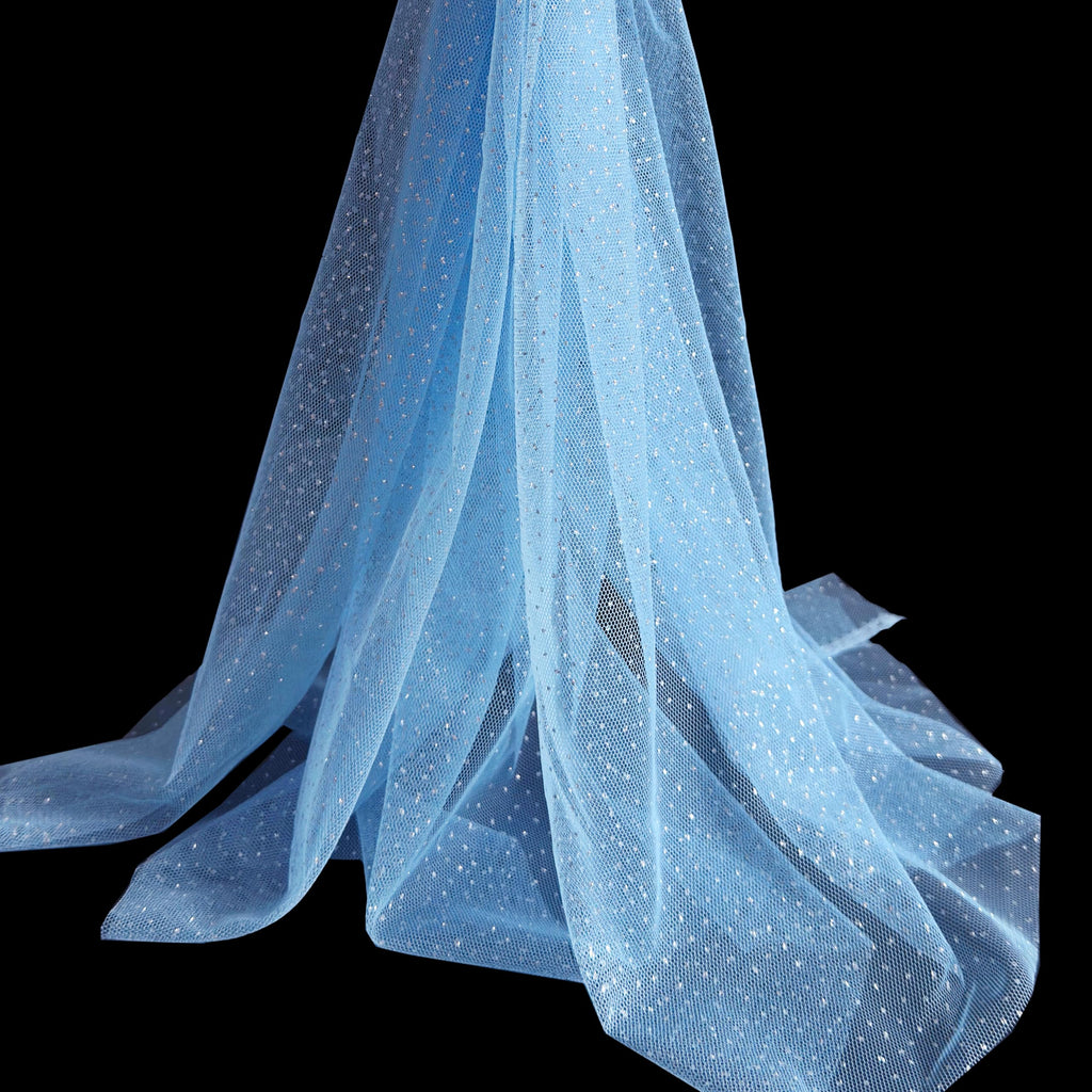 Glitter Tulle Fabric, 60" Wide Light Blue Tulle Fabric 5 Yards