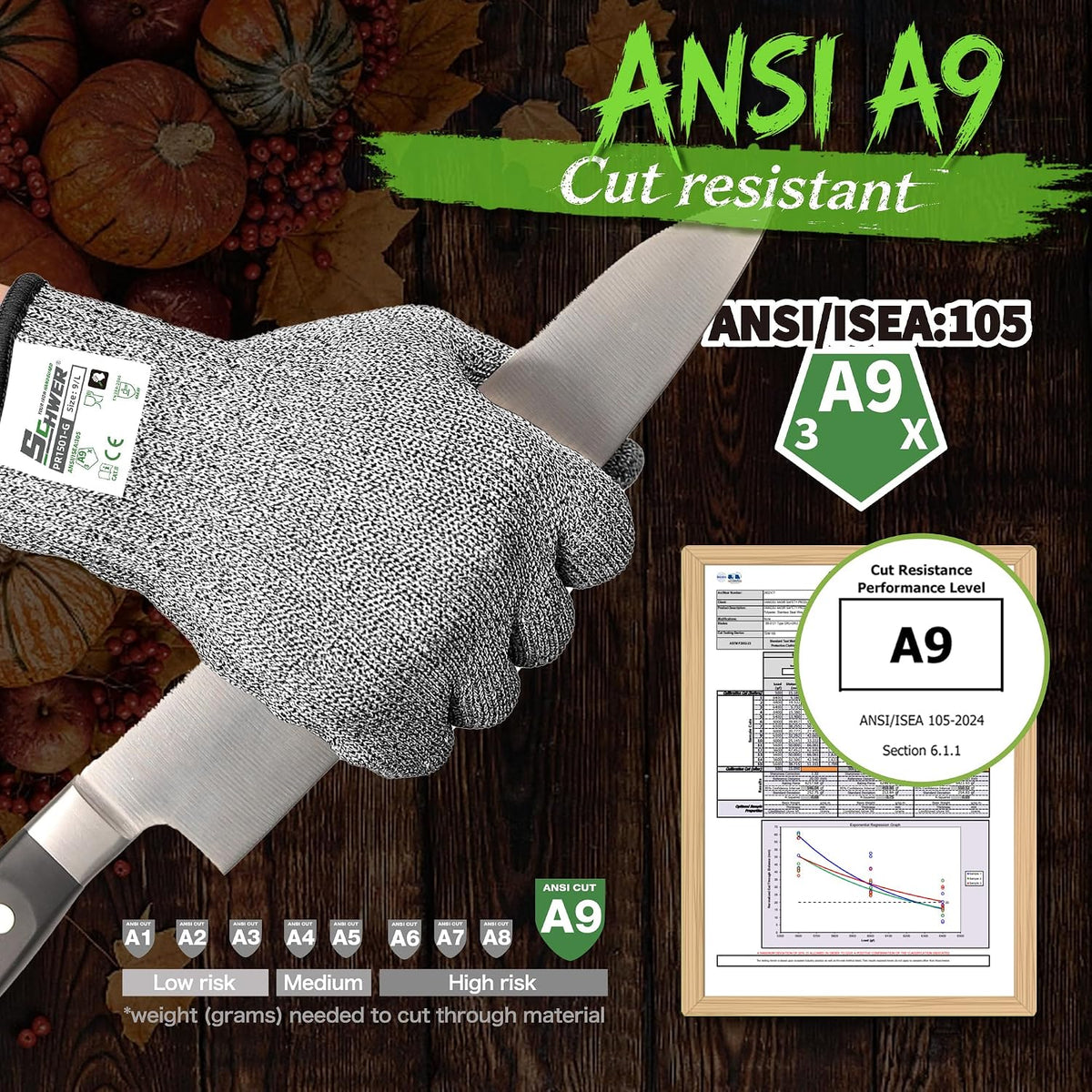 SlicePro ANSI A9 Cut Resistant Gloves, Food Grade, PR1501-G, M
