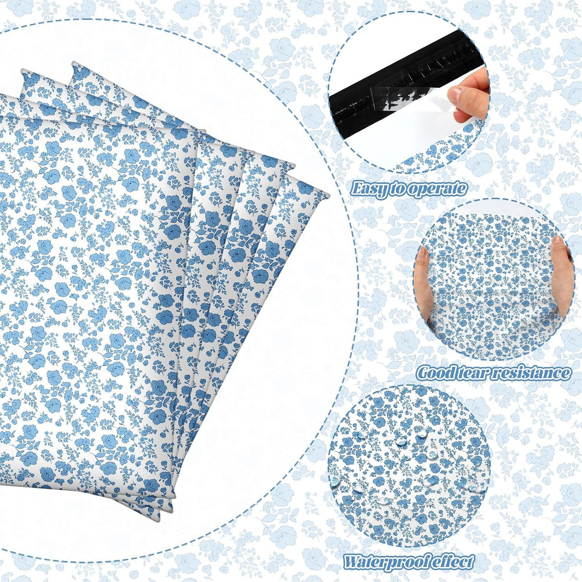 200 Pack Coquette Mailers Bags 10x13 in Floral Poly Mailers, Blue