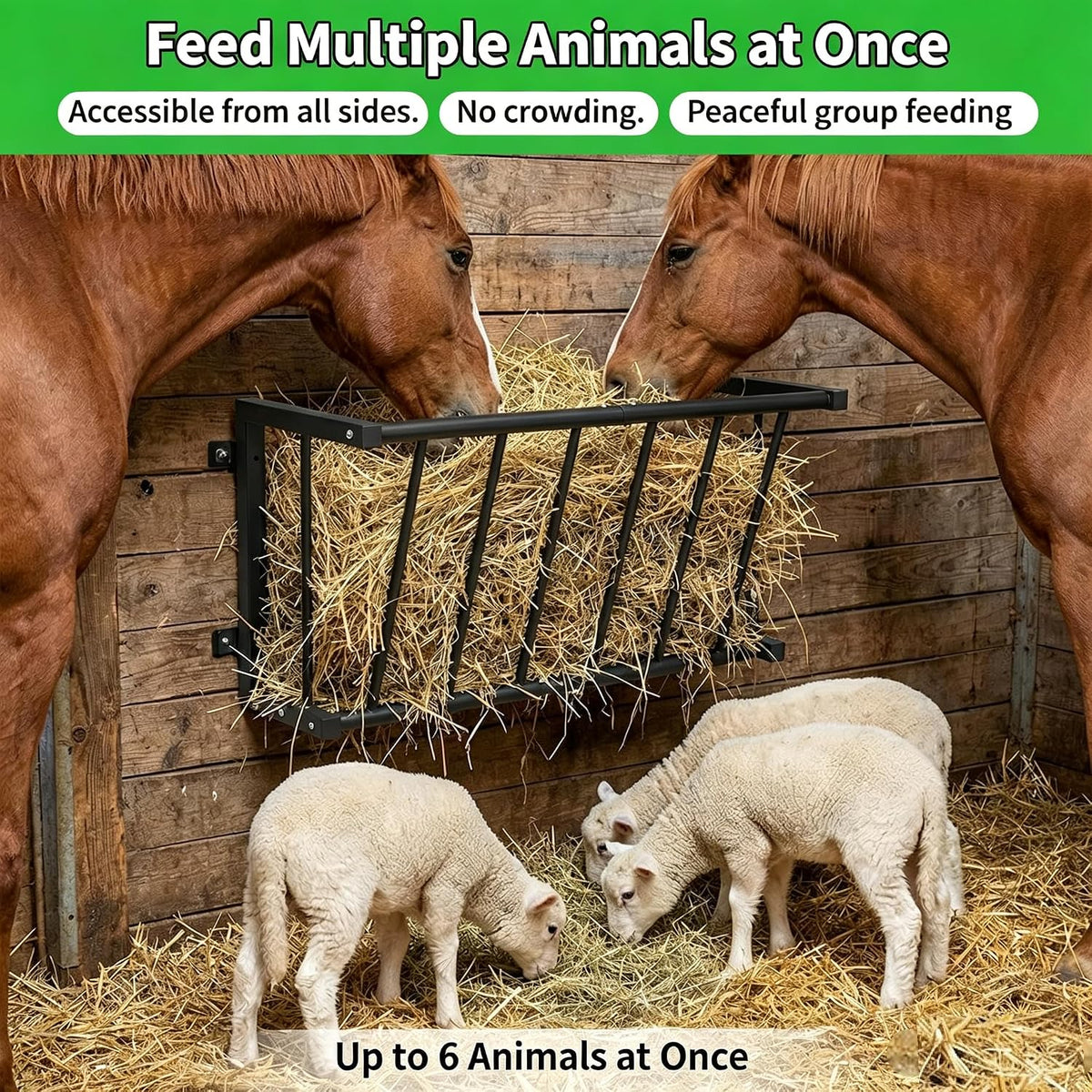 Wall Mount Hay Rack for Goats, Sheep, Horses – Heavy Duty 16 Gallon Livestock Hay Feeder, Hanging Blanket Holder with