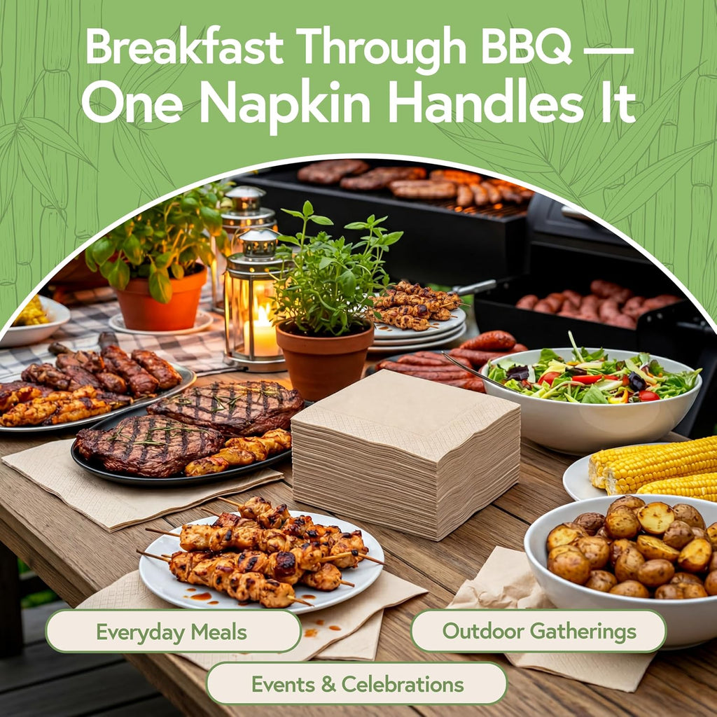 100% Bamboo Table Napkins, 250 Pack, 6.5 x 6.5 Inch
