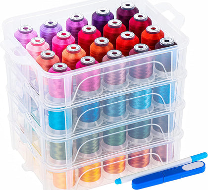80 Colors Embroidery Machine Thread with Storage Box | Compatible with Janome Colors, Clear Plastic Storage Box, 500M