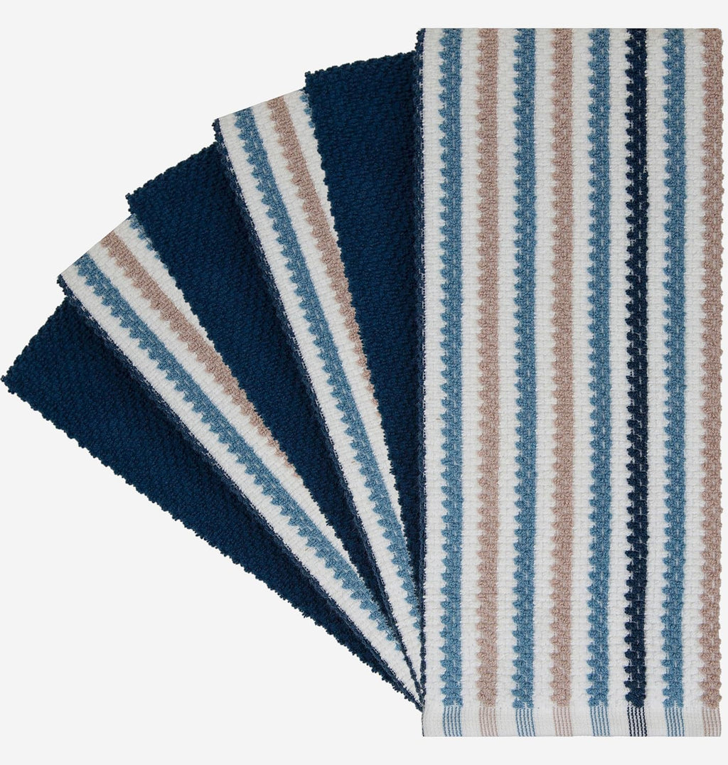 Bumble Kitchen Towels 6 Pack 100% Cotton 16"x26" - Blue Wide Stripe | 430 GSM Soft Kitchen Hand Towels with Hanging