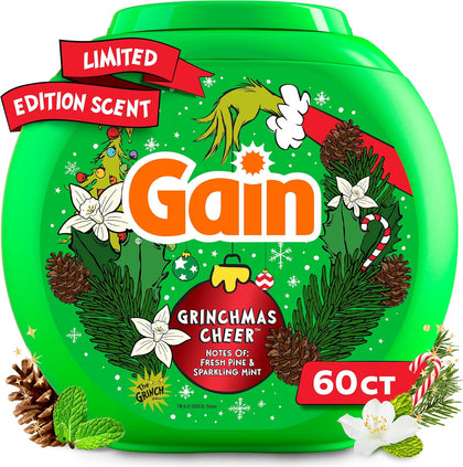 Flings Liquid Washing Detergent Pods, Odor Defense + Color Guard, Grinchmas Cheer Scent, 4-In-1 Liquid Laundry