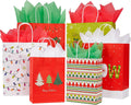 24 Pack Assorted Sizes Christmas Gift Bags Bulk with Tissue Paper