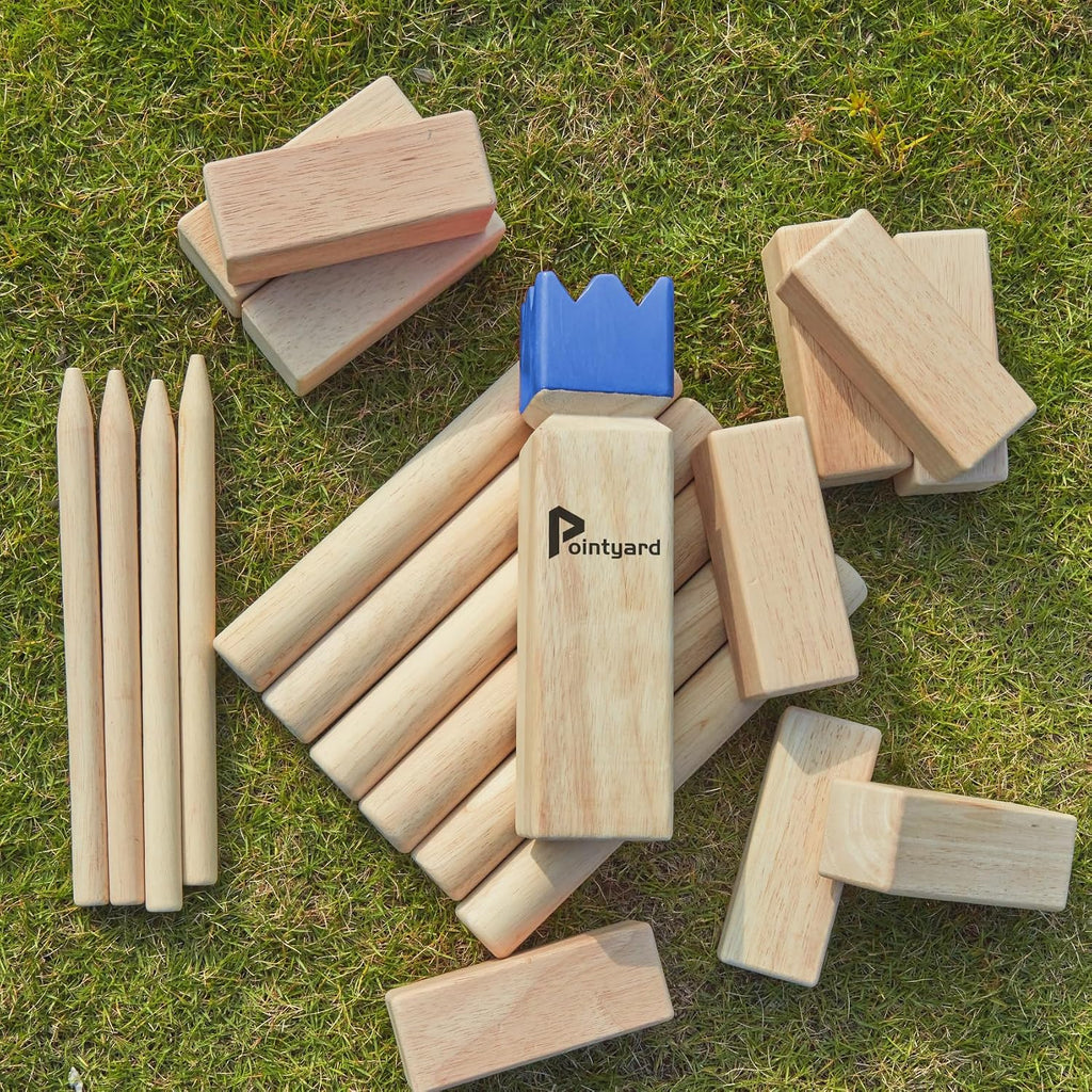 Kubb Yard Game Set Viking Chess Outdoor Hevea Hardwood Toss Game for Adults & Families - with 10 Blocks, 6 Batons