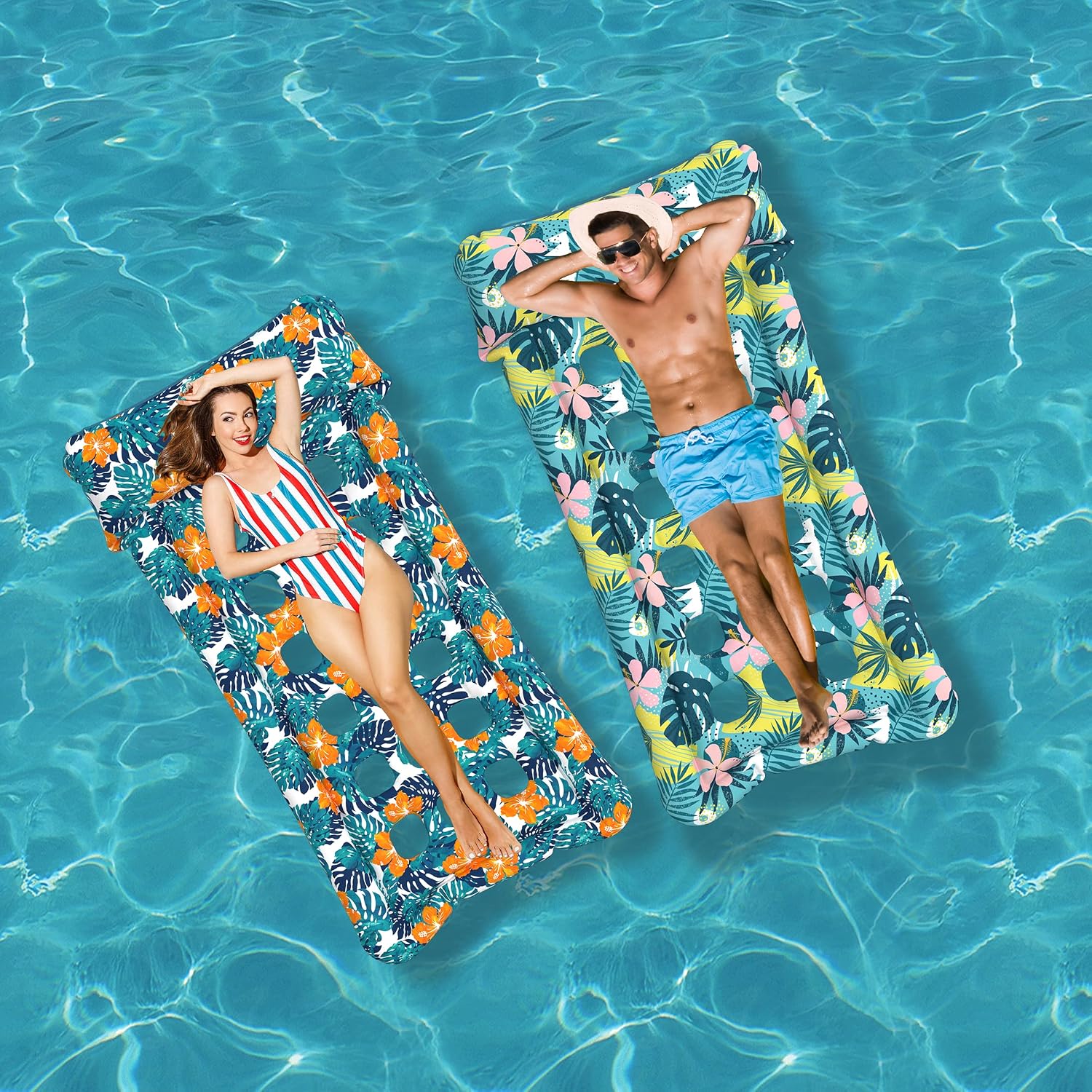 Oversized Pool Floats Lounge 2 Pack 73" X 33", Inflatable Tanning Pool Floaties for Adults, Cooling Pool Raft Lounger