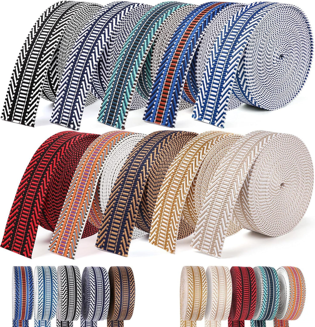 Webbing 1.5 Inch Jacquard Polyester Cotton Webbing 10 Rolls- 1 1/2 inch Nylon Webbing for Bag Straps-1.5" Strapping