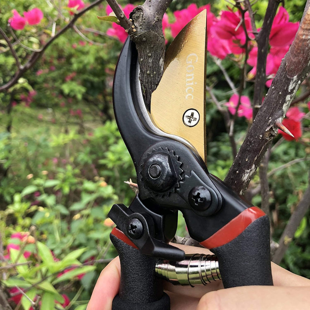 8" Professional Premium Titanium Bypass Pruning Shears (GPPS-1003), Hand Pruners, Garden Clippers, Bonsai Cutters