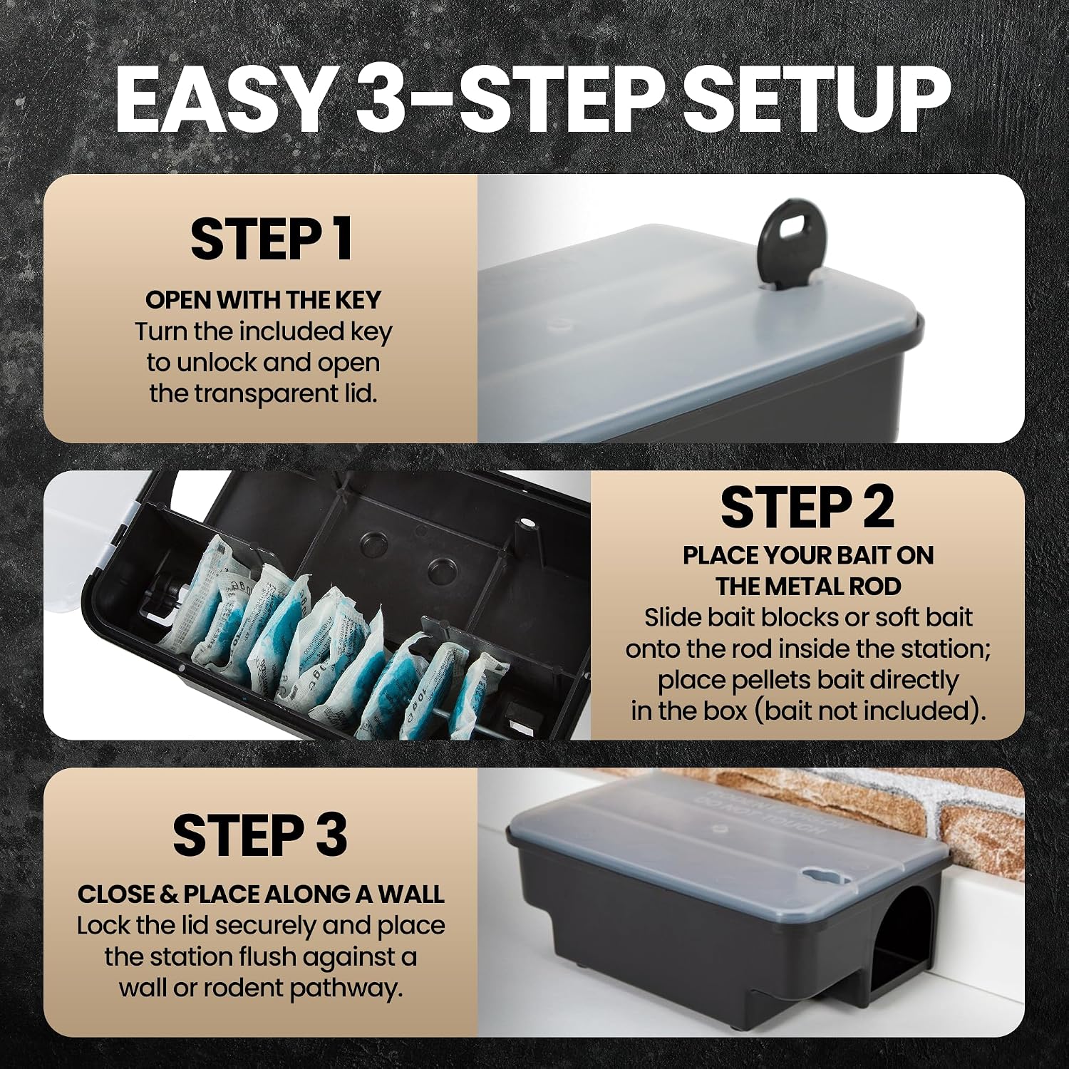 Professional Rat & Mouse Bait Station – 2 Lockable Weather-Resistant Rat Trap Boxes with Clear Lid & Dual Entry –