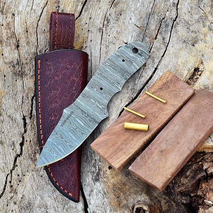 7'' Damascus Knife Making Kit DIY Handmade Knife Kit Includes Knife Blank Knife Steel Blade, Pins, Knife with Sheath