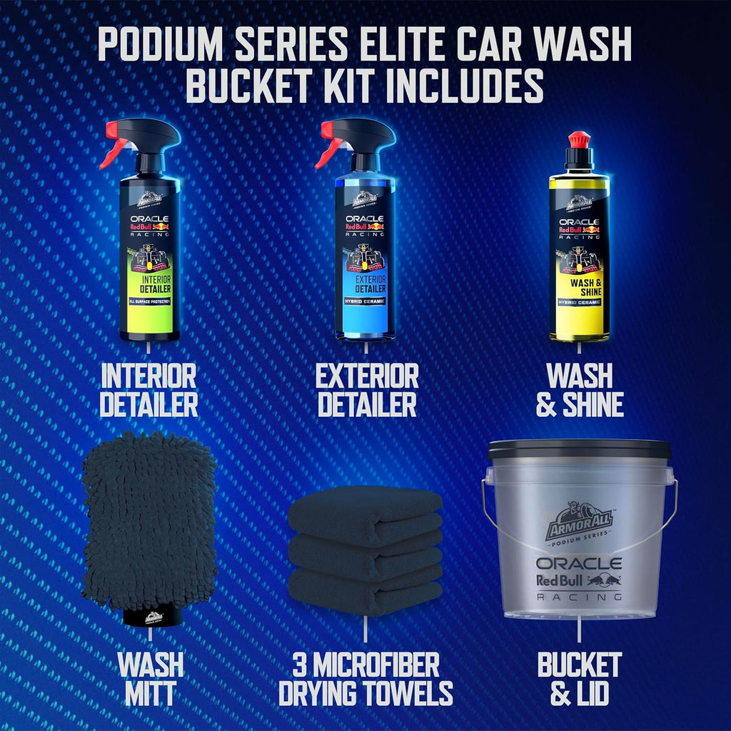 Podium Series Elite 9‑Piece Car Detailing Kit - Car Cleaning Kit with Bucket, Car Wash, Detailer Sprays, Wash Mitt &