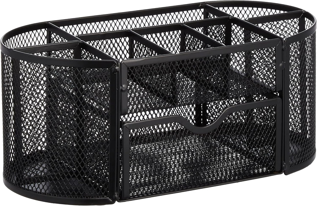Mesh Desk Organizer with Pen Holder, Pullout Drawer and Office Caddy Storage, 9.25" x 4.53" x 3.94", Black