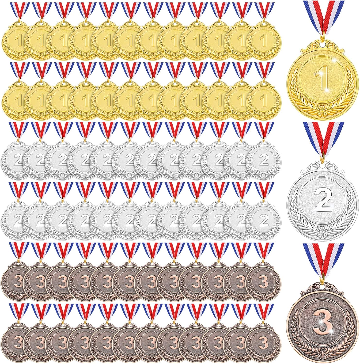 72 Pcs Gold Silver Bronze Award Medals Winner Medals Metal Participation Medals with Neck Ribbon 1st 2nd 3rd Prize