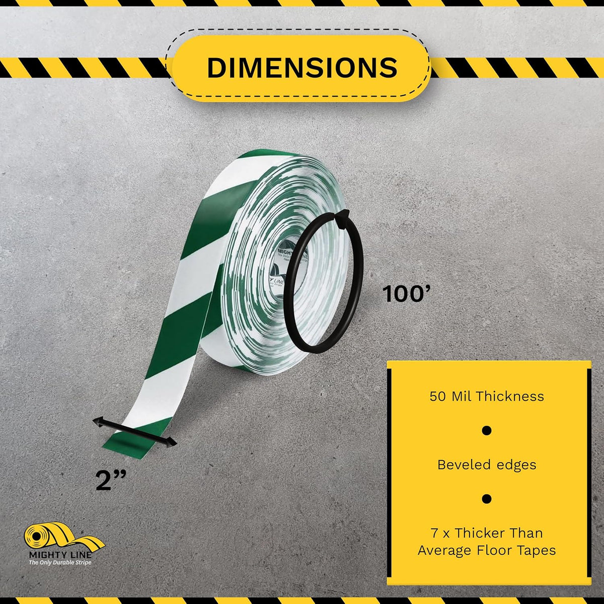 Diagonal Hazard Floor Marking Tape, 100 ft Roll