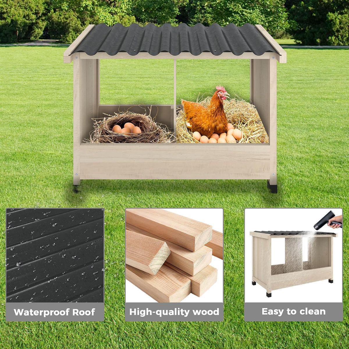 Wooden Chicken Nesting Box, Wall Mounted or Floor Use, 2 Holes