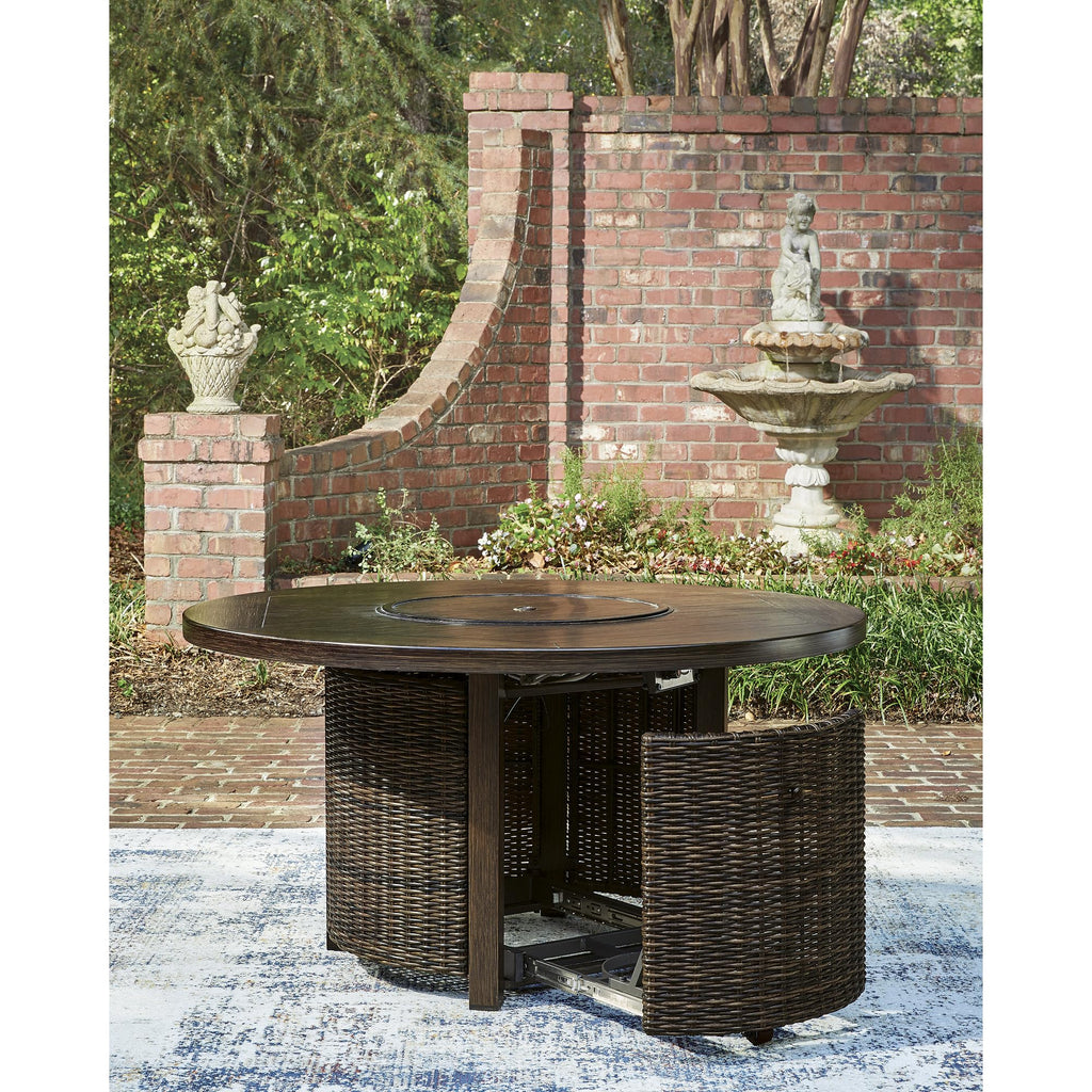 Outdoor Fire Pit Table, Round Wicker Propane