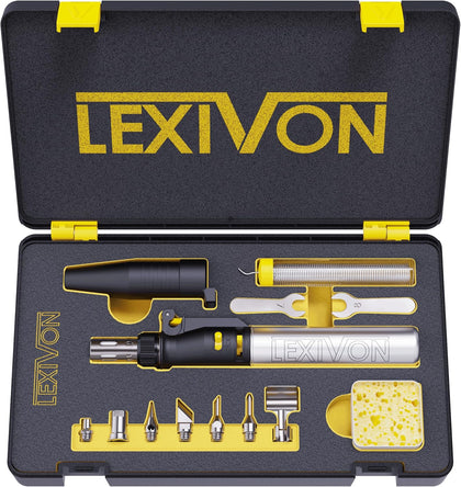 Butane Soldering Iron Multi-Purpose Kit | Cordless Self-Igniting Adjustable Flame 7-Tip Set | Pro Grade 125-Watt