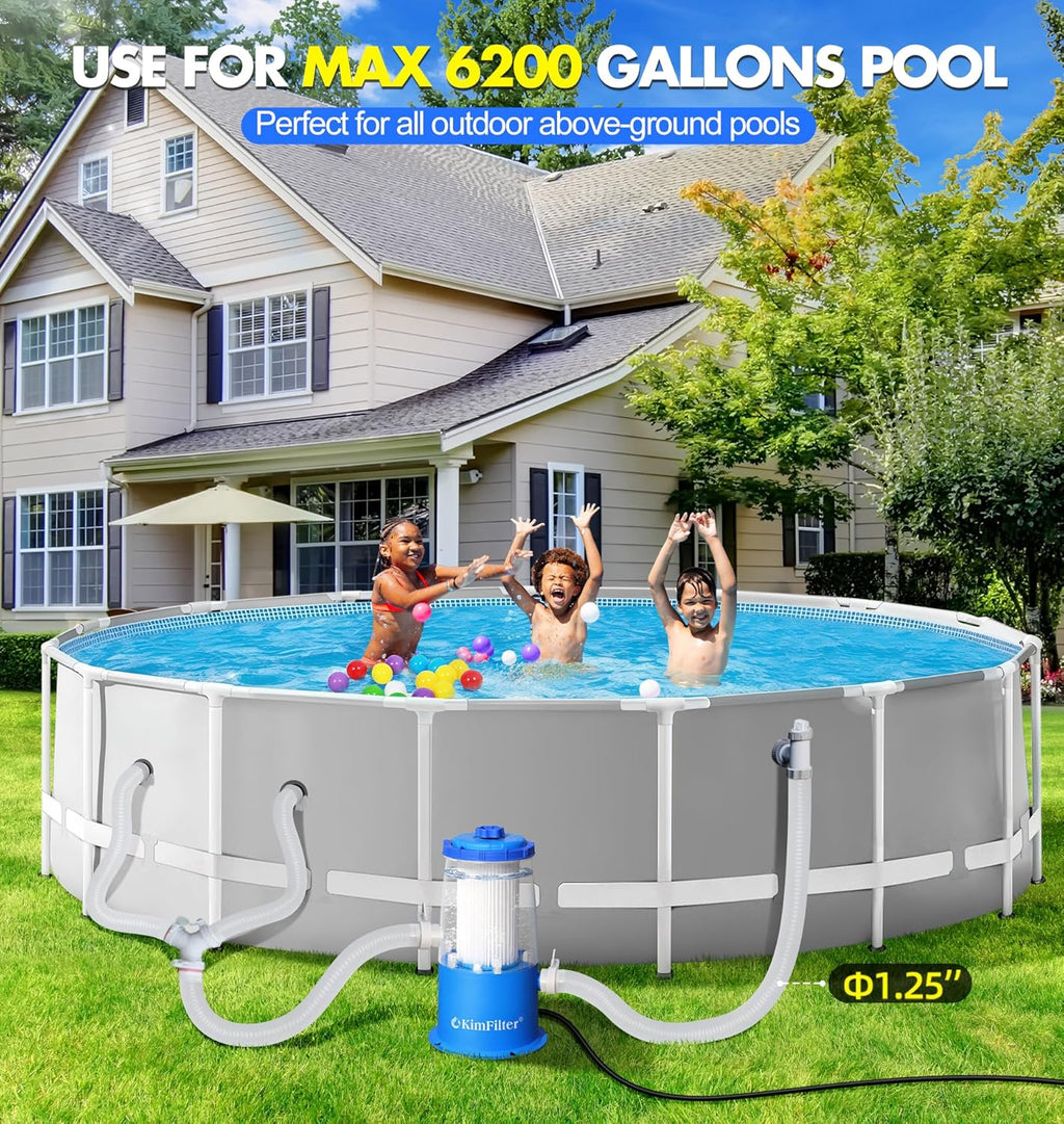Transparent 1000 GPH Above Ground Pool Filter Pump – Easy Cartridge Status Viewing | Powerful Pool Cartridge Filter