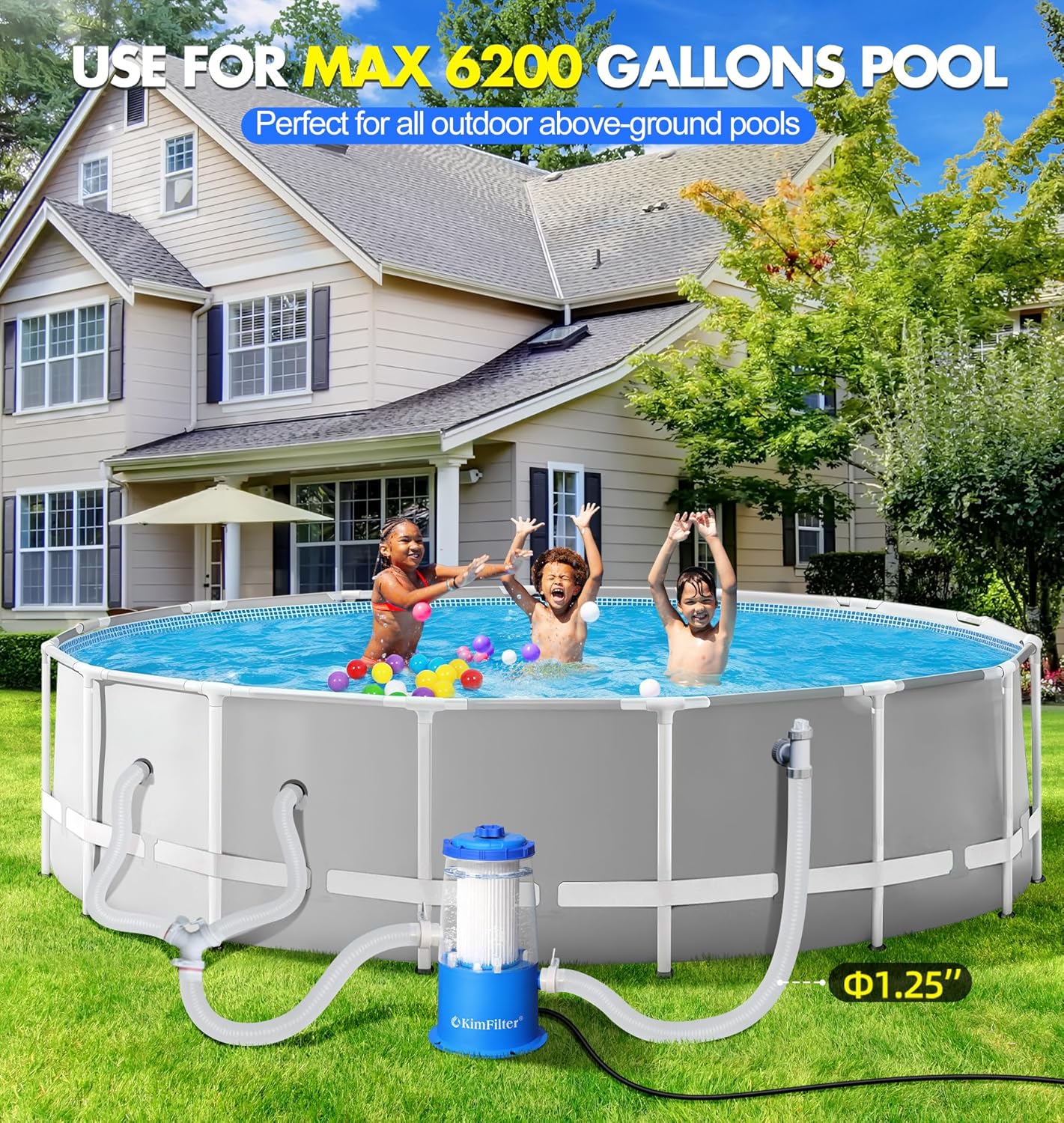 Transparent 1000 GPH Above Ground Pool Filter Pump – Easy Cartridge Status Viewing | Powerful Pool Cartridge Filter