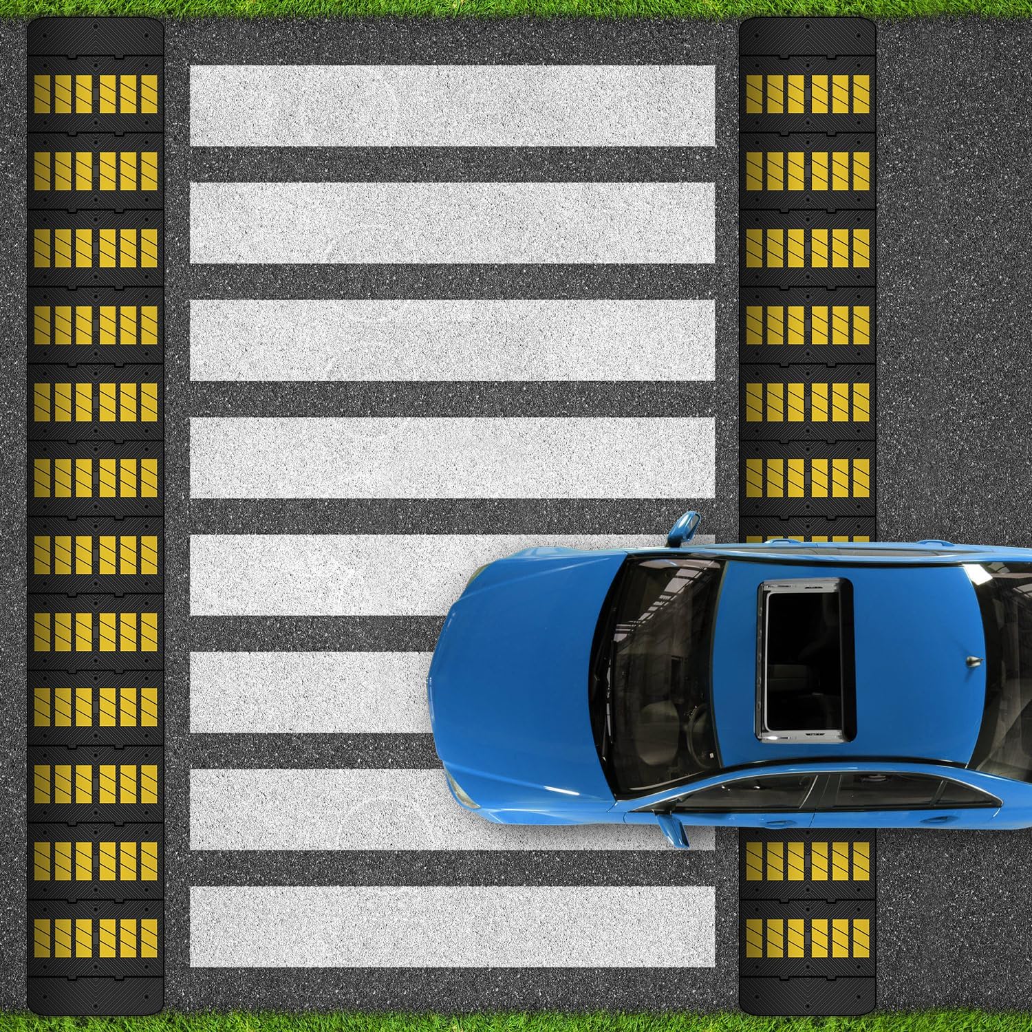 35" inch Width Speed Humps Rubber Speed Bumps for Saftey Combinable High Visibility Durable Ramps, Garage Speed Bump