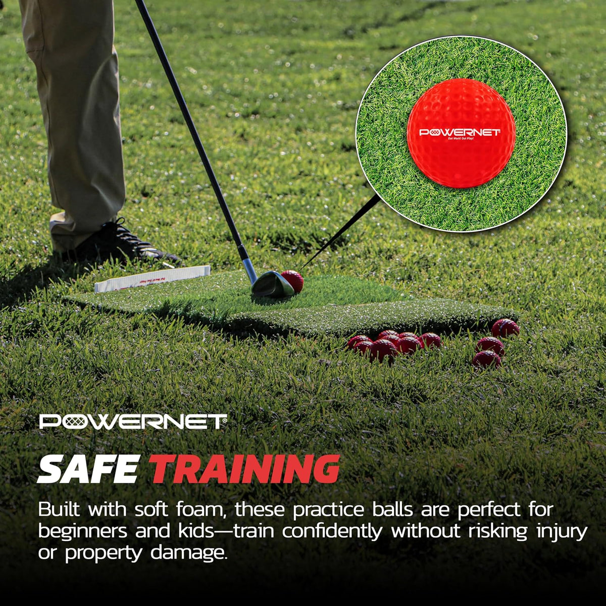 Foam Golf Balls & Tri-Turf Mat Bundle, Portable 25" x 16" Hitting Space, Golfing Accessories Training Aid to Improve