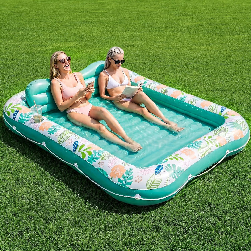 Inflatable Tanning Pool Lounger Float, Stonful 87" x 63" Pool Floats Adult with Pillow & Cup Holder, 4 in 1 Water
