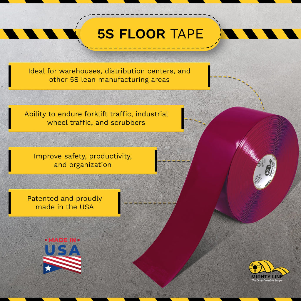 5S Floor Marking Tape, 4 in Wide, 100 ft Roll, Purple