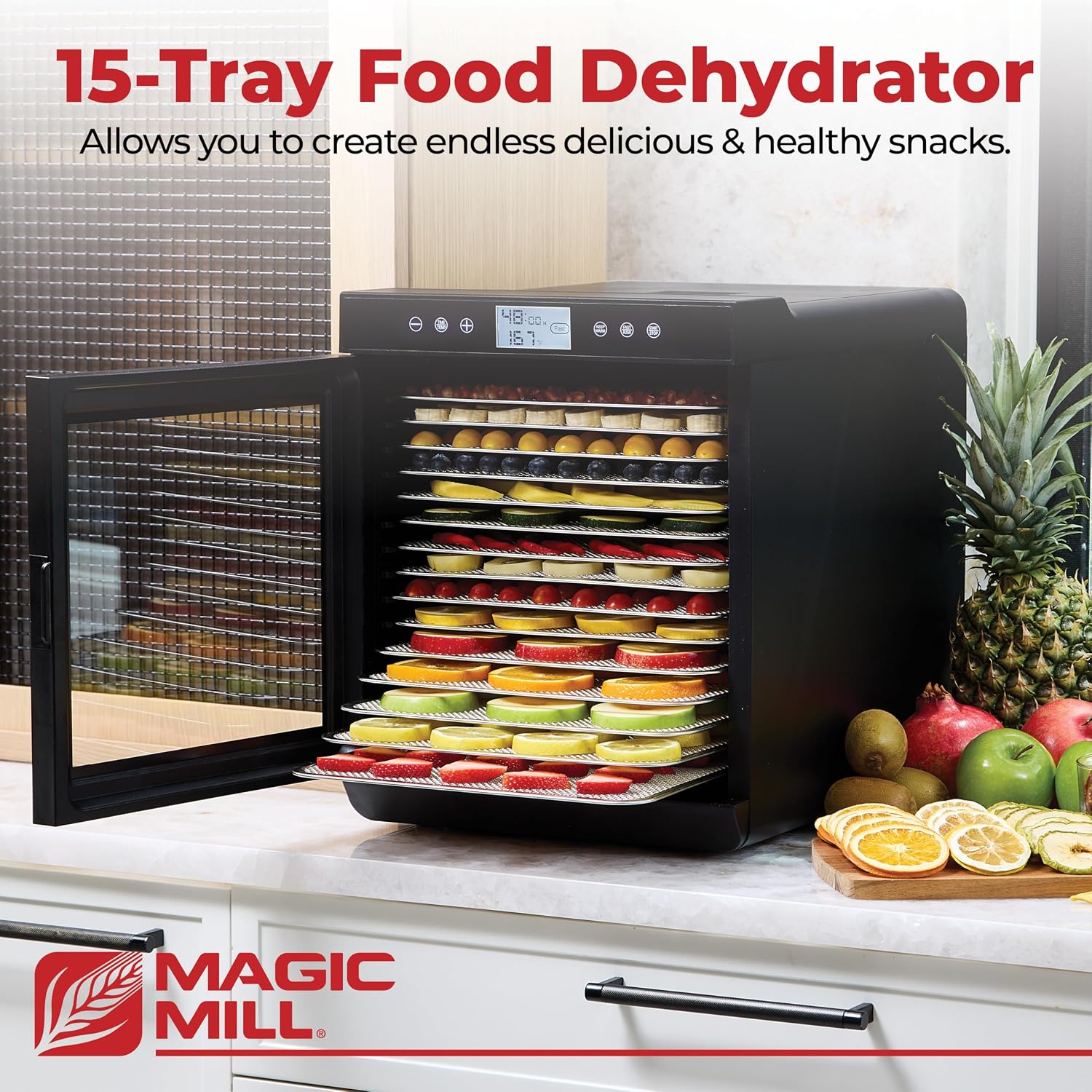 Premium Food Dehydrator Machine (15 Extra-Large Stainless Steel Trays) 800W Dryer for Beef Jerky, Fruits, Vegetables