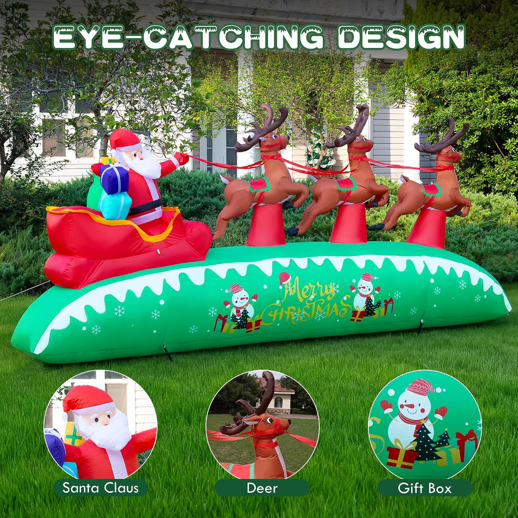 12FT Long Christmas Inflatables Outdoor Decorations | Giant Blow Up Yard Decorations Santa Sleigh and Reindeer with