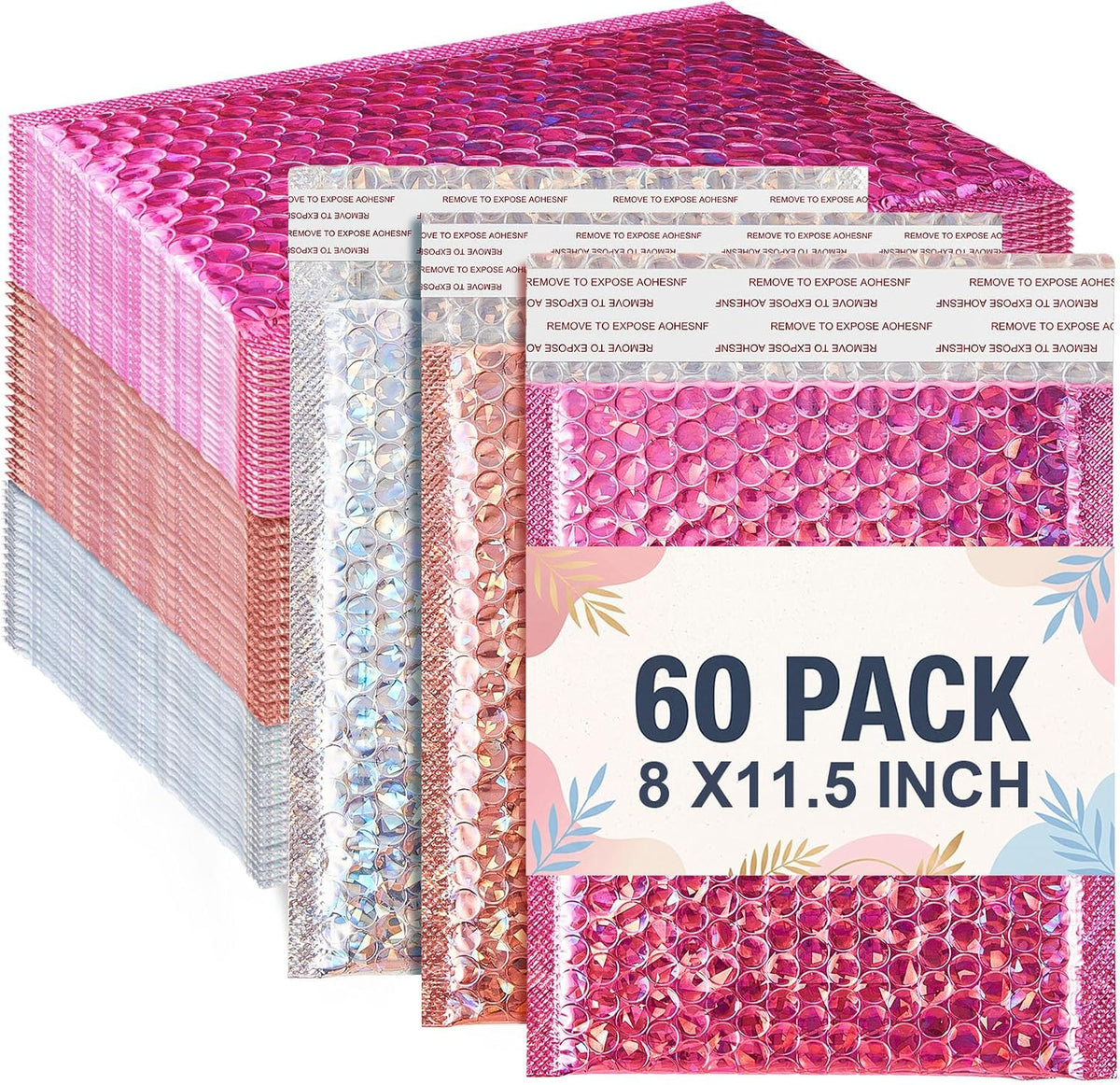 60 Pcs 8 x 11.5 Inch Holographic Bubble Mailer Usable Size 7" x 10"