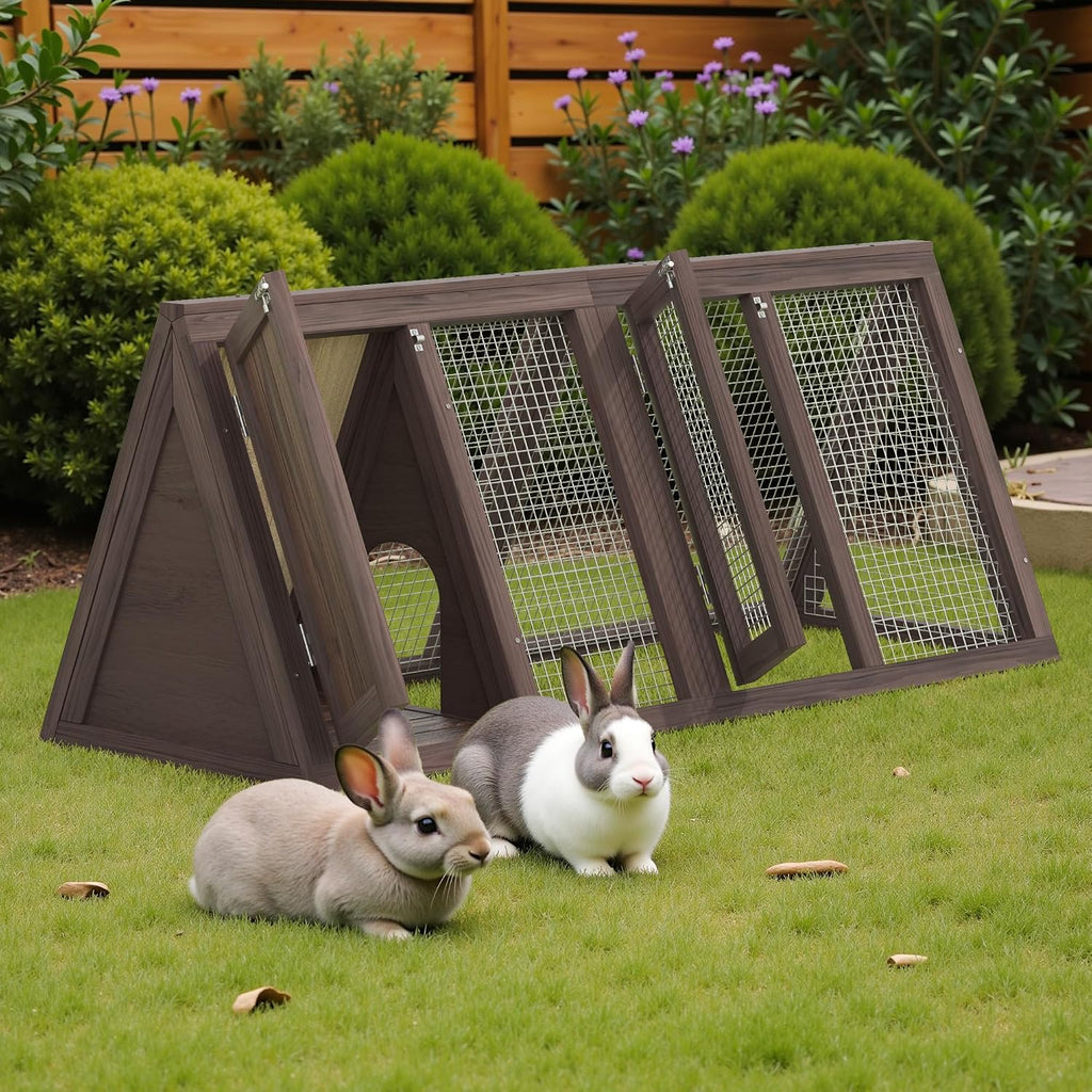 Wooden Chicken Coop Rabbit Hutch for 2 Hens, Carbonized Wood