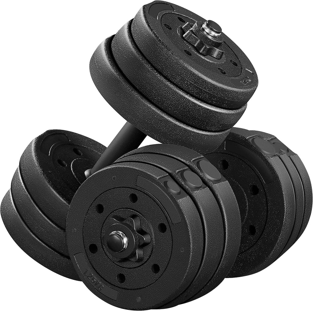 Adjustable Dumbbell Set Free Weights with Spinlock Collars, Black | Concrete-filled plastic plates, iron bar