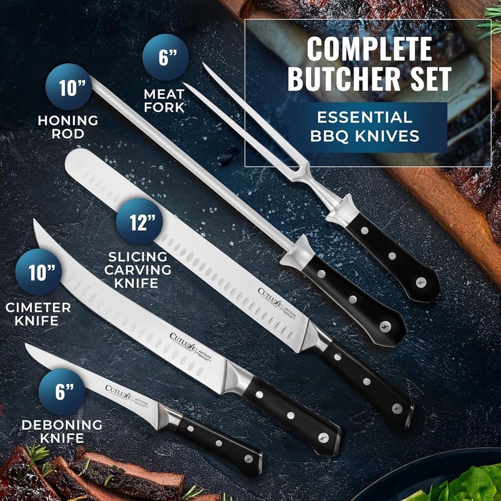 Butcher Knife Set, 5-Piece Slicing Carving Knives for Meat Cutting