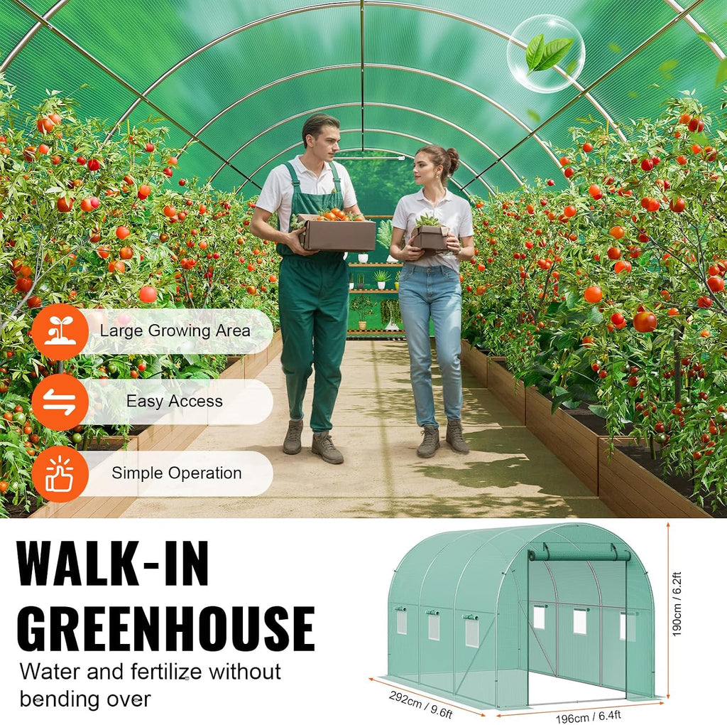 Walk-in Tunnel Greenhouse, 9.6x6.4x6.2 ft Hoop House Greenhouse Tunnel, Plant Hot House with Galvanized Steel Frame