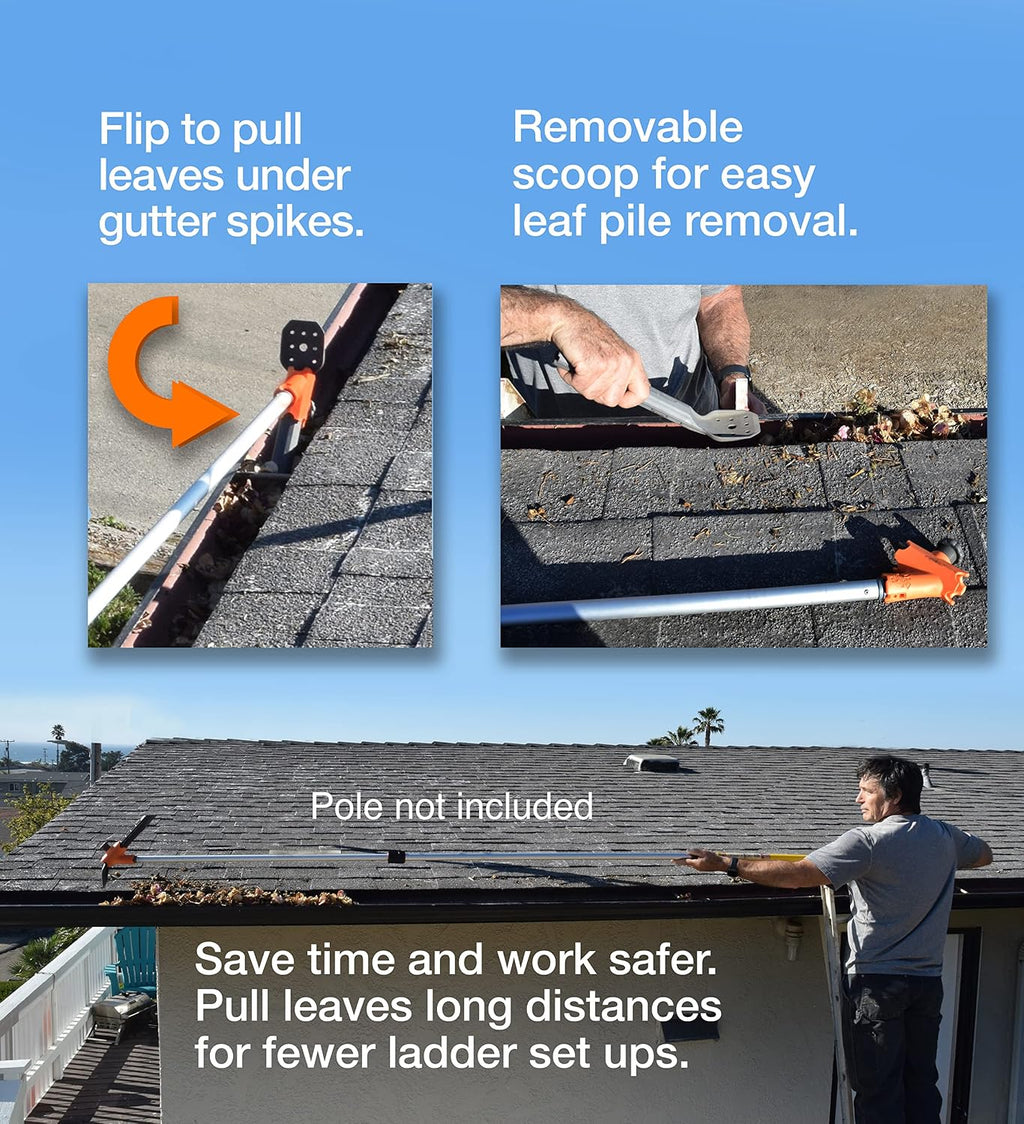 Gutter Cleaner MAX, NEW- strong pole threads!- gutter cleaning from the ground, roof and ladder, AND clean off gutter