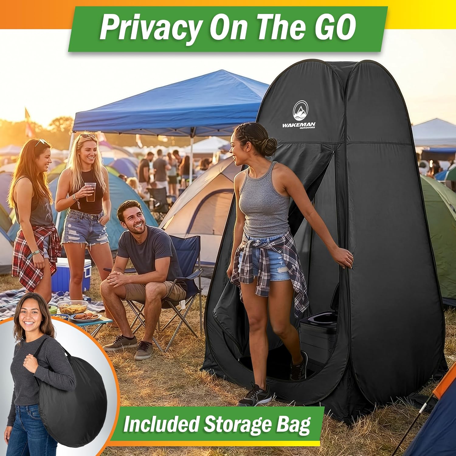 Pop Up Changing Tent, 3.3 x 3.3 x 6.2ft, Camping Shower Tent for Portable Toilet Stall or Dressing Room with Carry
