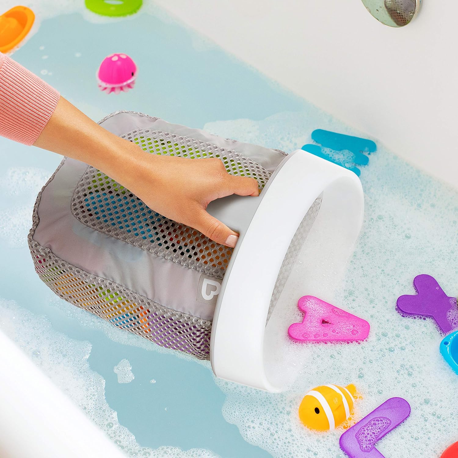 Super Scoop Hanging Bath Toy Storage with Quick Drying Mesh, Grey